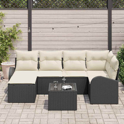 Set di divani con cuscino 7 pcs Nero e Bianco polyrattan