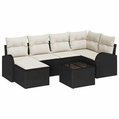 Set di divani con cuscino 7 pcs Nero e Bianco polyrattan