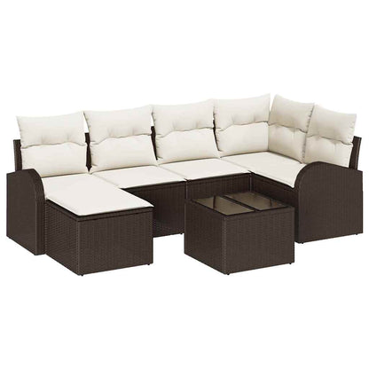 Set di divani con cuscino 7 pcs Marrone e bianco polyrattan