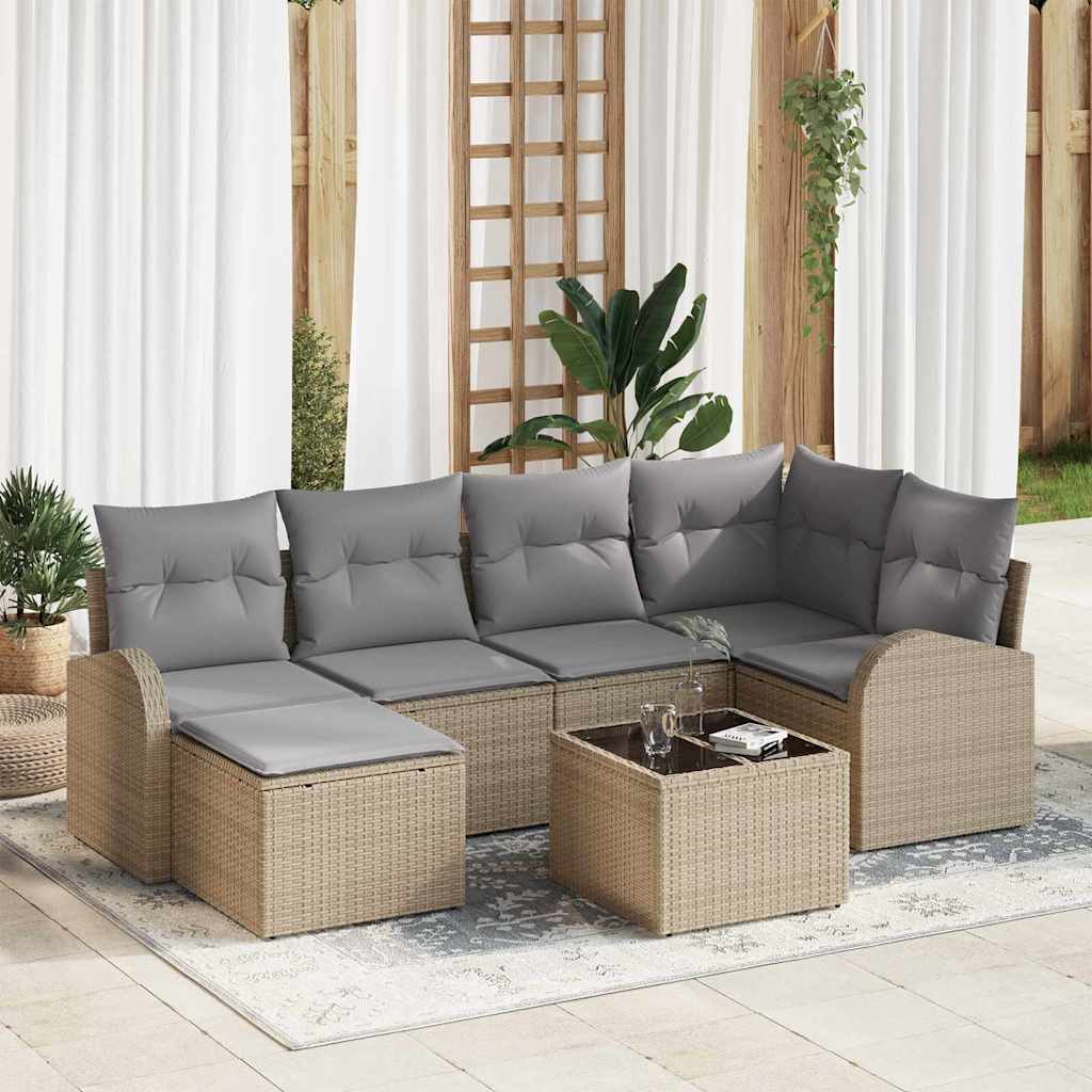 Set di divani 7 pcs Beige e grigio chiaro polyrattan