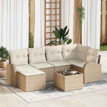 Set di divani con cuscino 7 pcs Beige e Bianco polyrattan