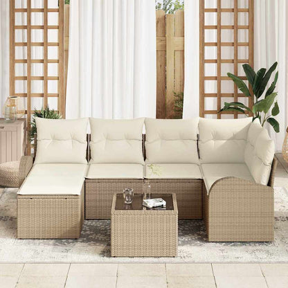 Set di divani con cuscino 7 pcs Beige e Bianco polyrattan