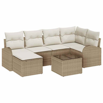 Set di divani con cuscino 7 pcs Beige e Bianco polyrattan