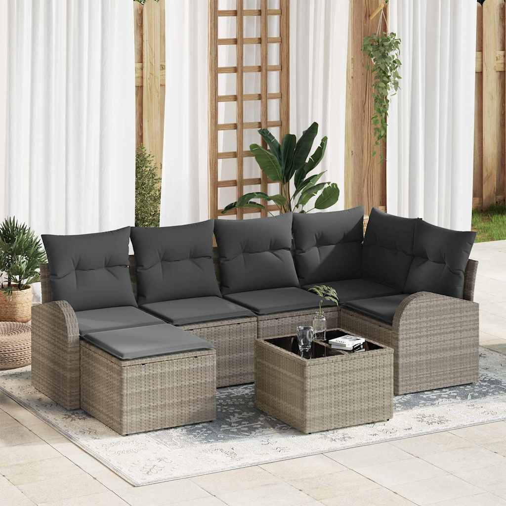 Set di divani con cuscino 7 pcs Grigio chiaro polyrattan