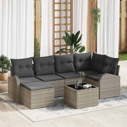Set di divani con cuscino 7 pcs Grigio chiaro polyrattan