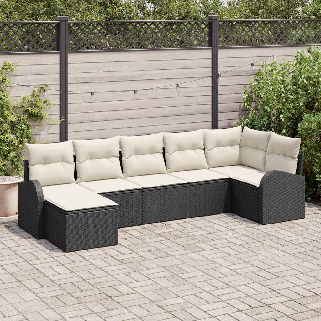 Set di divani con cuscino 7 pcs Nero polyrattan