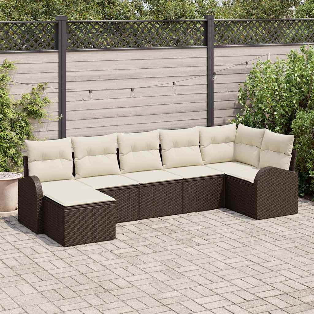 Set di divani con cuscino 7 pcs Marrone polyrattan