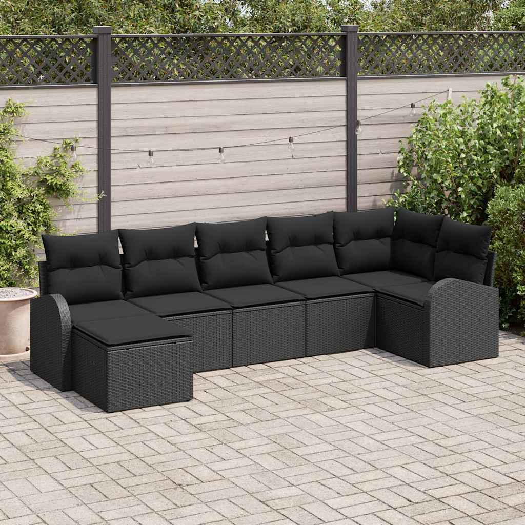Set di divani con cuscino 7 pcs Nero polyrattan