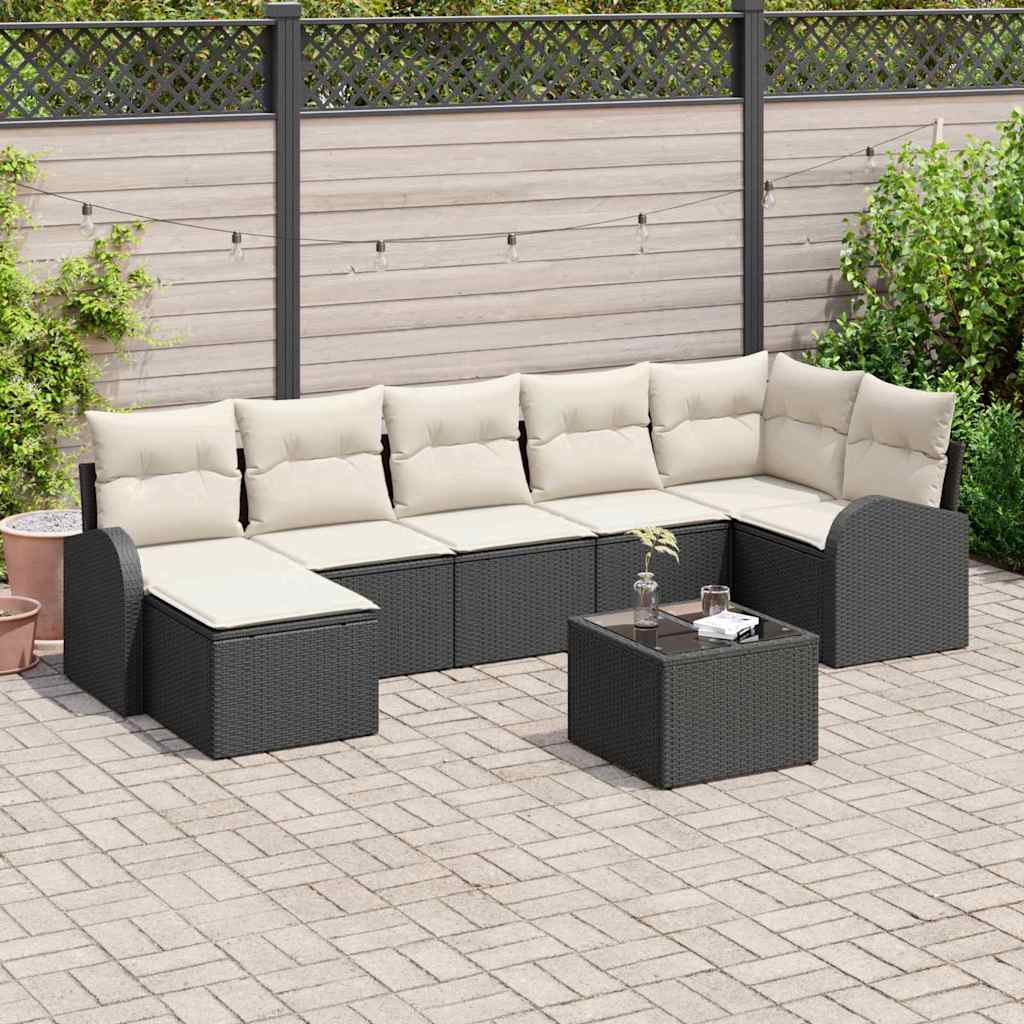 Set di divani con cuscino 8 pcs Nero polyrattan