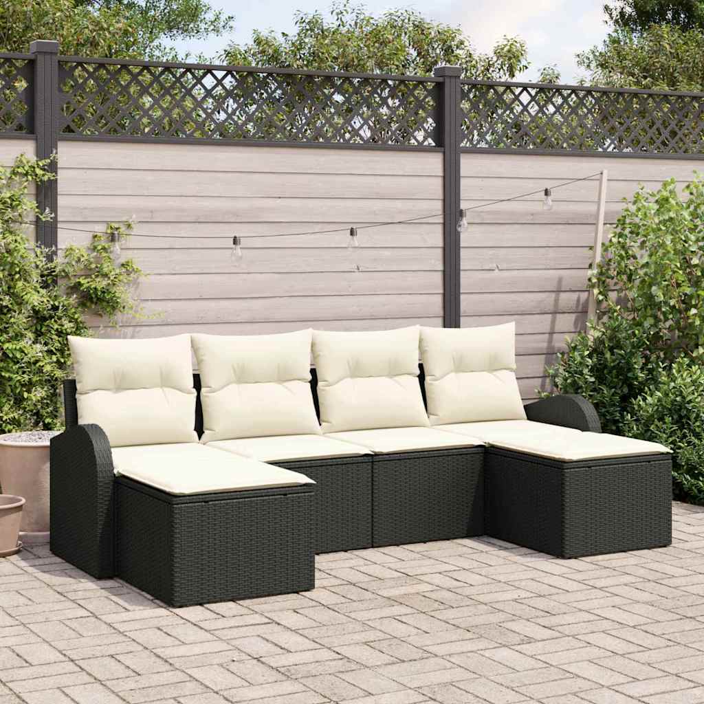 Set di divani con cuscino 6 pcs Nero e Bianco polyrattan