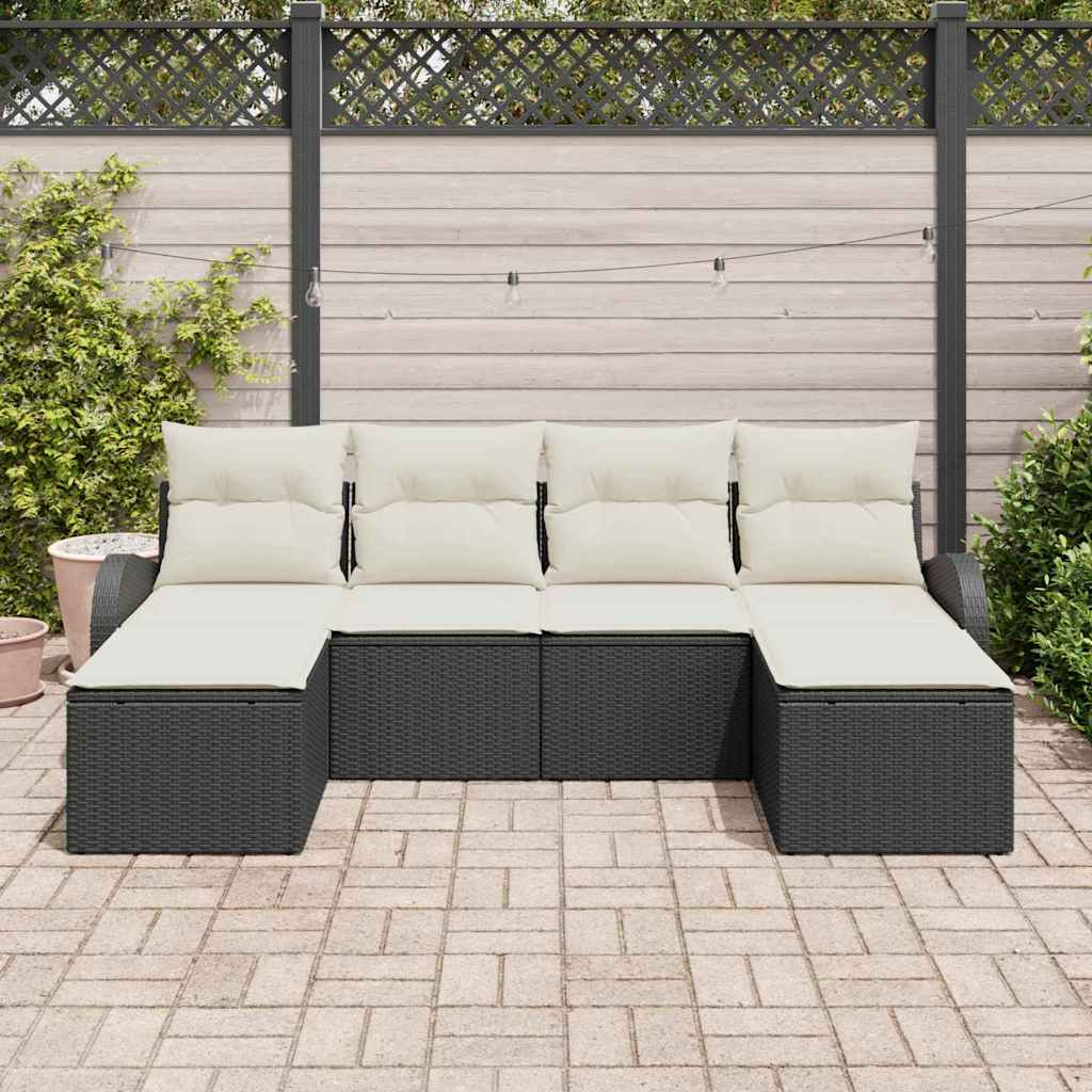 Set di divani con cuscino 6 pcs Nero e Bianco polyrattan