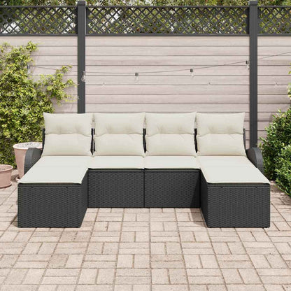 Set di divani con cuscino 6 pcs Nero e Bianco polyrattan