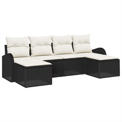 Set di divani con cuscino 6 pcs Nero e Bianco polyrattan