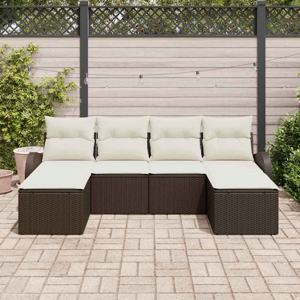 Set di divani con cuscino 6 pcs Marrone e bianco polyrattan