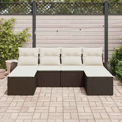 Set di divani con cuscino 6 pcs Marrone e bianco polyrattan