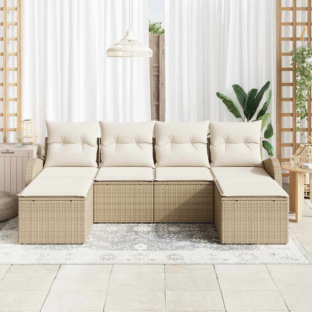 Set di divani con cuscino 6 pcs Beige e Bianco polyrattan
