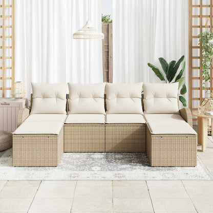 Set di divani con cuscino 6 pcs Beige e Bianco polyrattan
