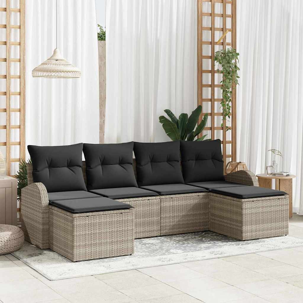 Set di divani con cuscino 6 pcs Grigio chiaro polyrattan