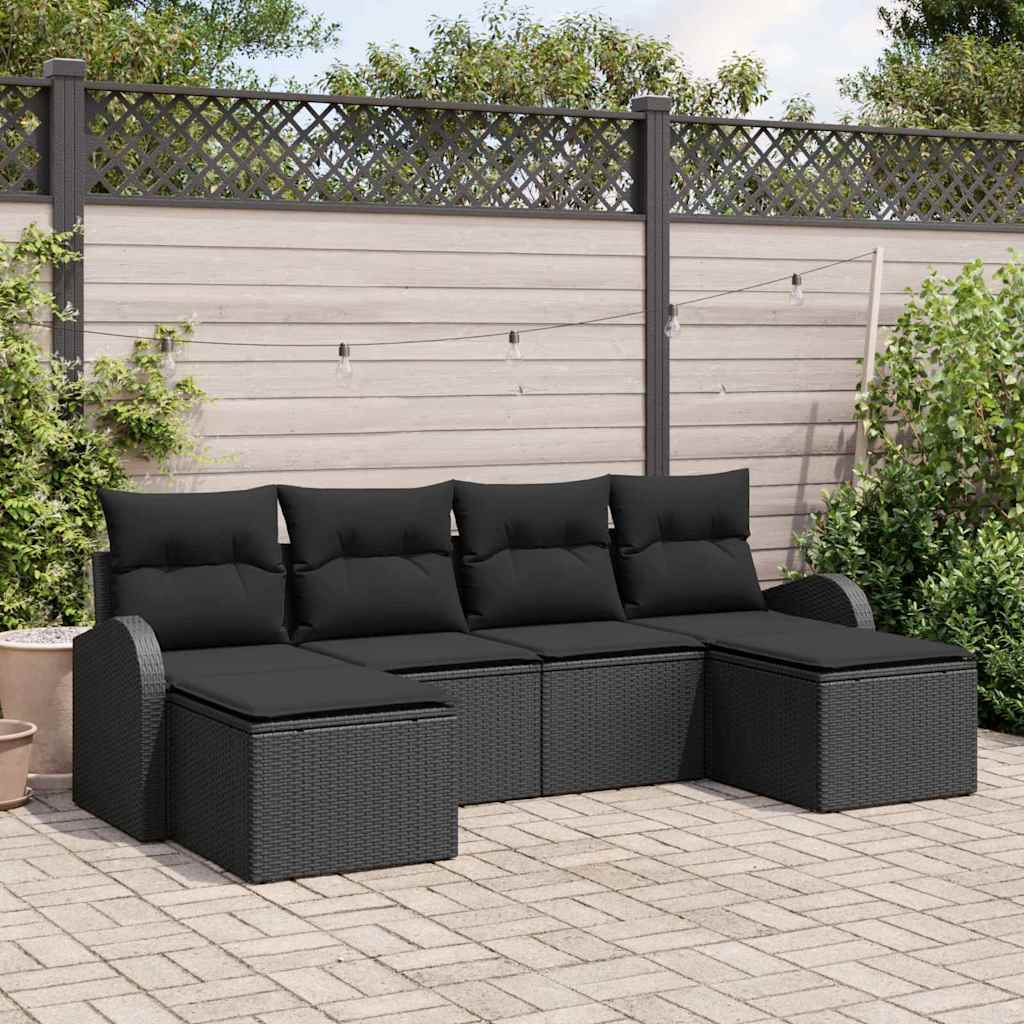 Set di divani con cuscino 6 pcs Nero polyrattan