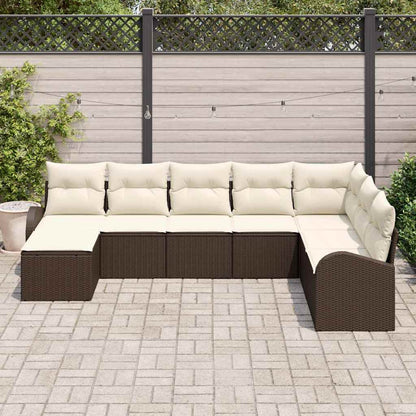 Set di divani con cuscino 8 pcs Marrone e bianco polyrattan