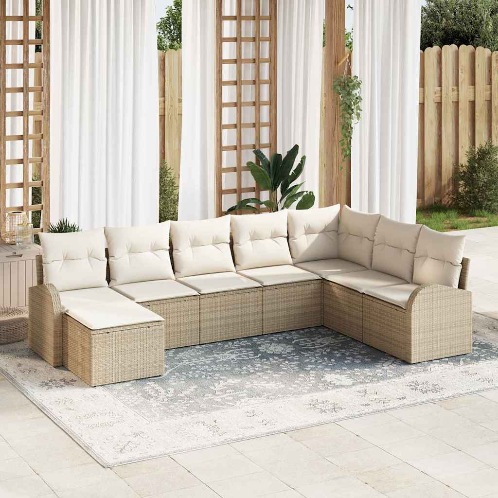 Set di divani con cuscino 8 pcs Beige e Bianco polyrattan