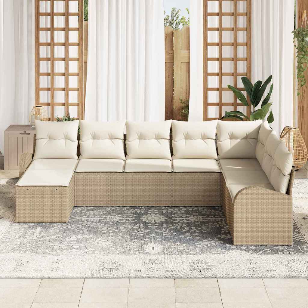 Set di divani con cuscino 8 pcs Beige e Bianco polyrattan
