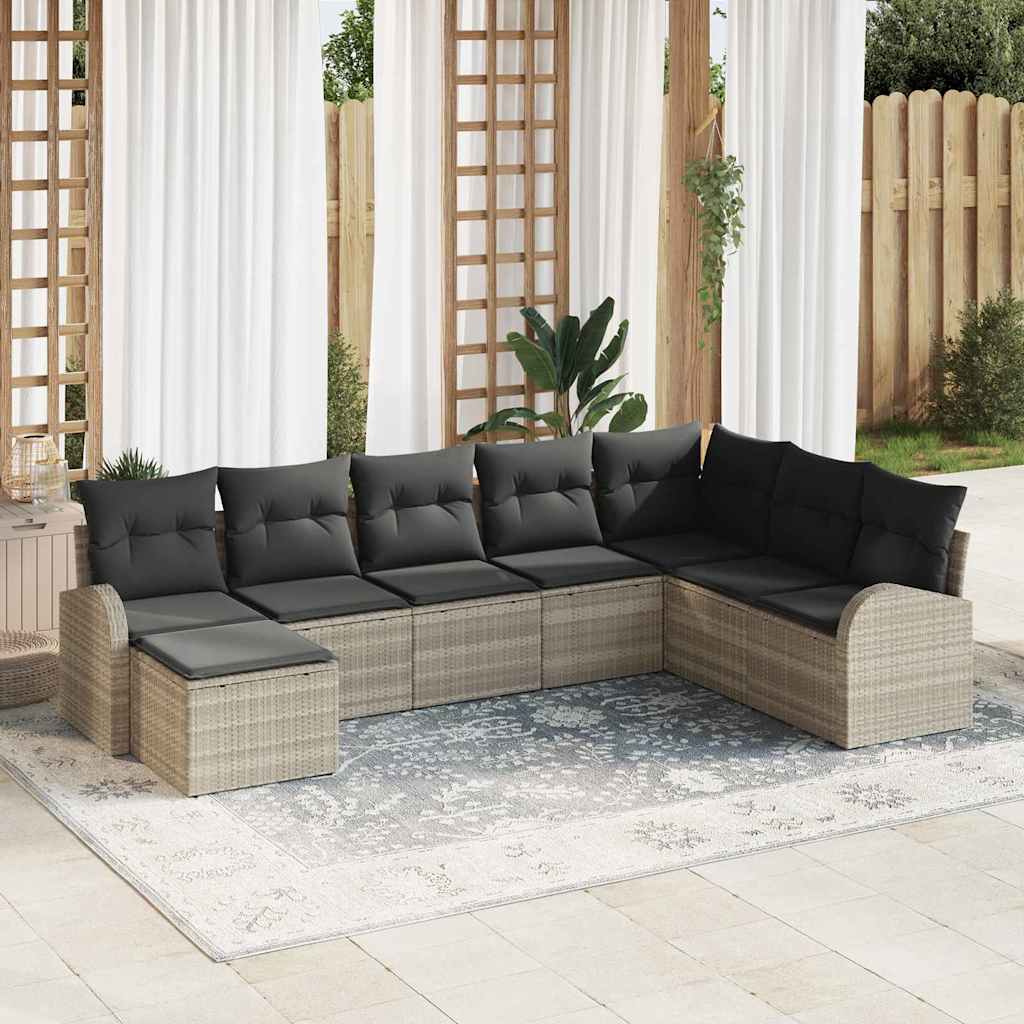 Set di divani con cuscino 8 pcs Grigio chiaro polyrattan