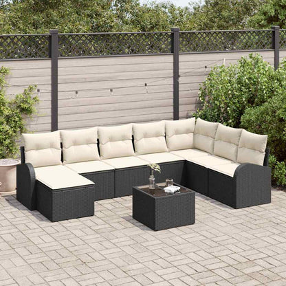 Set di divani con cuscino 9 pcs Nero e Bianco polyrattan