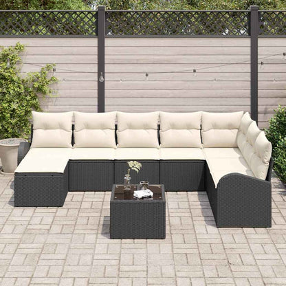 Set di divani con cuscino 9 pcs Nero e Bianco polyrattan