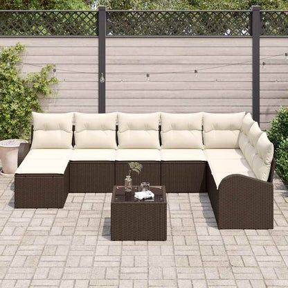 Set di divani con cuscino 9 pcs Marrone e bianco polyrattan