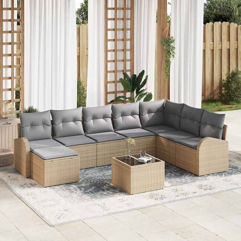 Set di divani 9 pcs Beige e grigio chiaro polyrattan