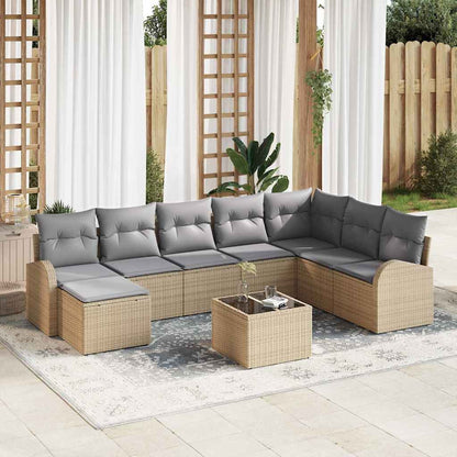Set di divani 9 pcs Beige e grigio chiaro polyrattan