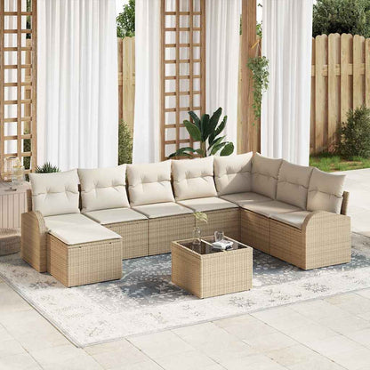 Set di divani con cuscino 9 pcs Beige e Bianco polyrattan
