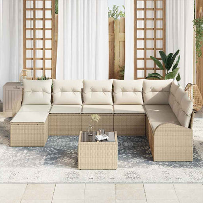 Set di divani con cuscino 9 pcs Beige e Bianco polyrattan