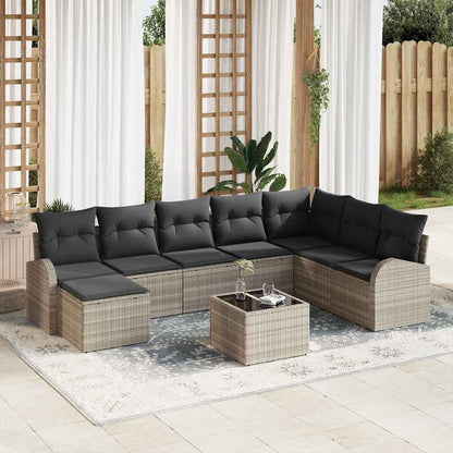 Set di divani con cuscino 9 pcs Grigio chiaro polyrattan