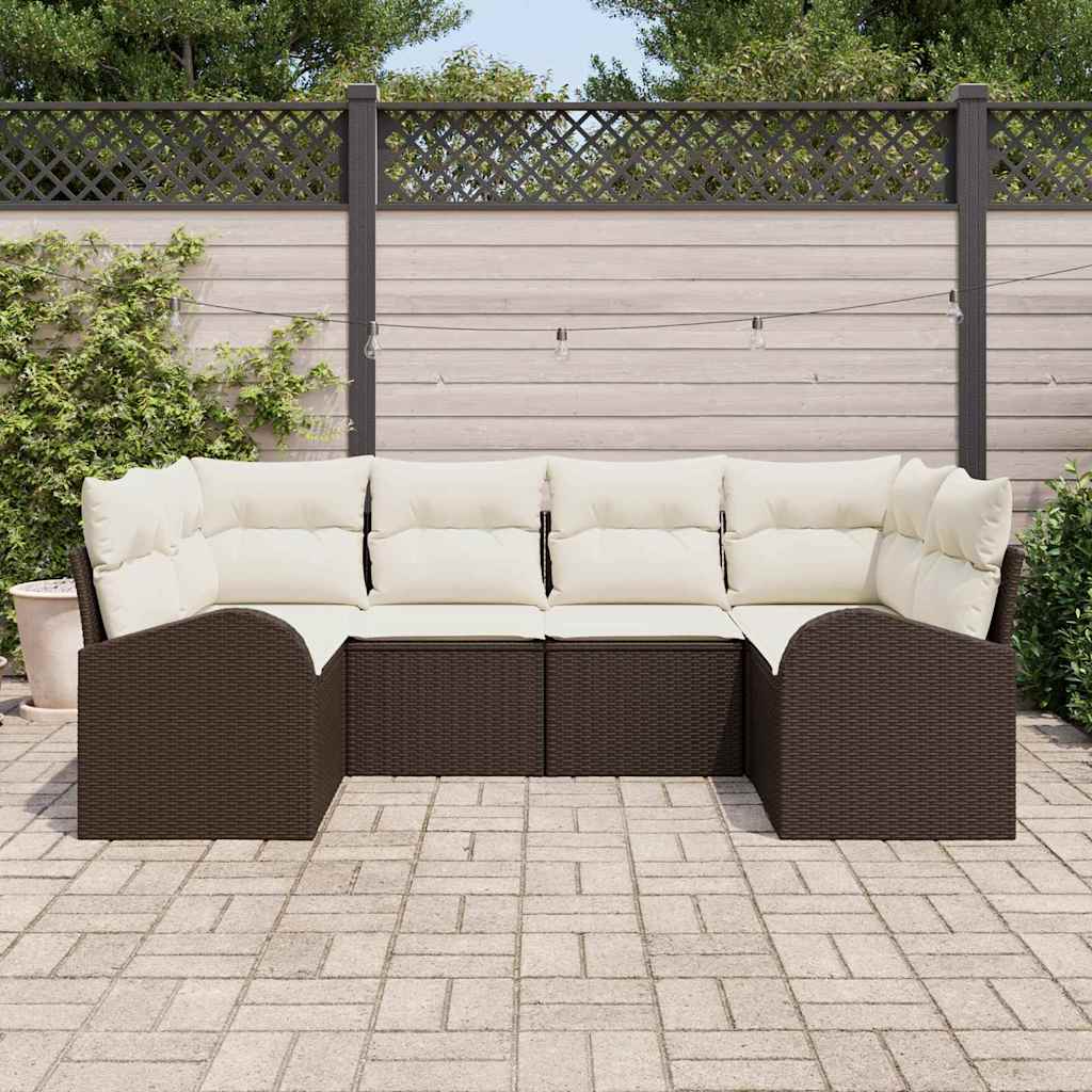 Set Divano da Giardino 6 pcs Marrone e bianco polyrattan