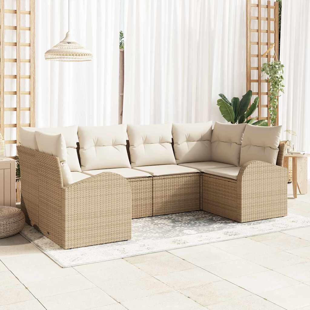 Set Divano da Giardino 6 pcs Beige e Bianco polyrattan