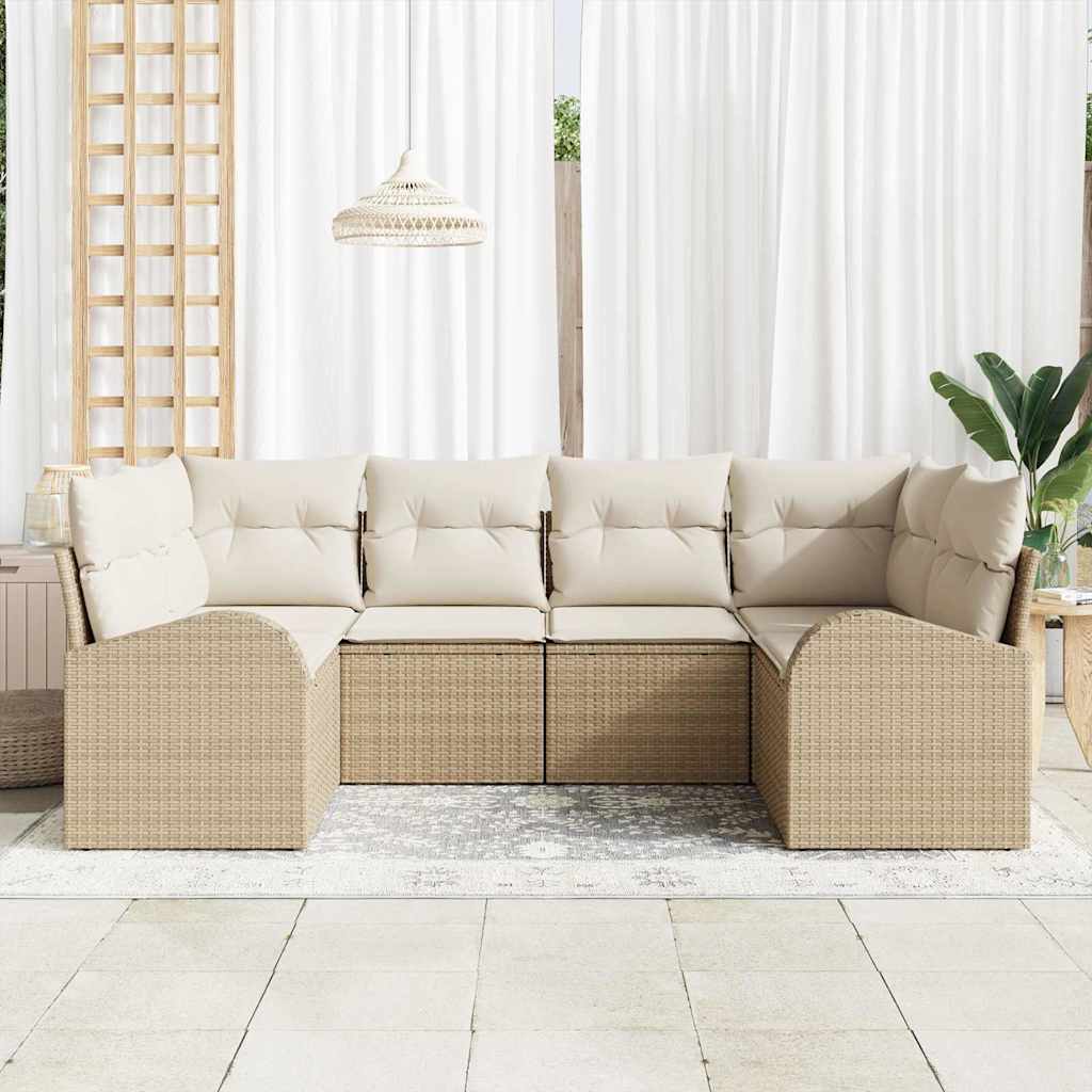 Set Divano da Giardino 6 pcs Beige e Bianco polyrattan