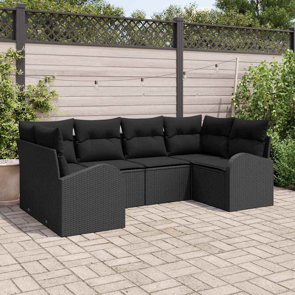 Set Divano da Giardino con cuscino 6 pcs Nero polyrattan