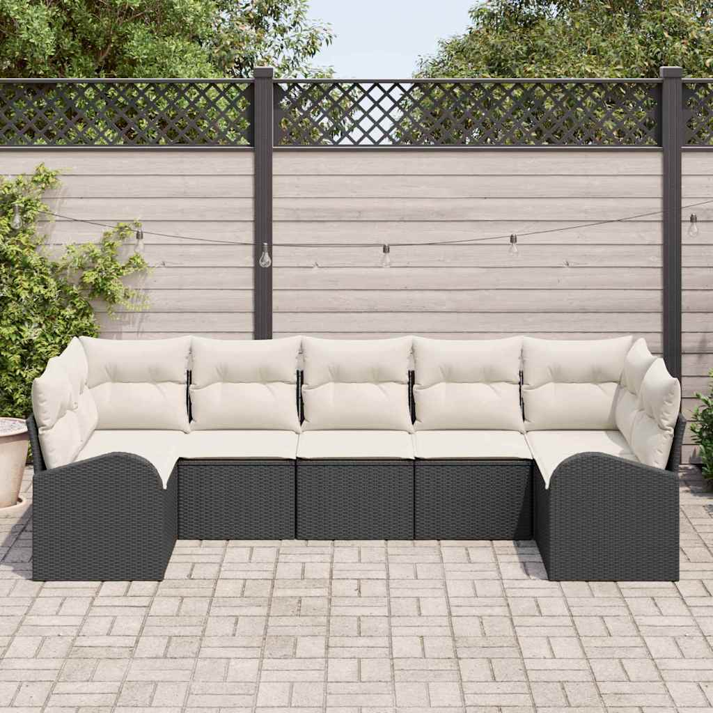 Set Divano da Giardino 7 pcs Nero e Bianco polyrattan