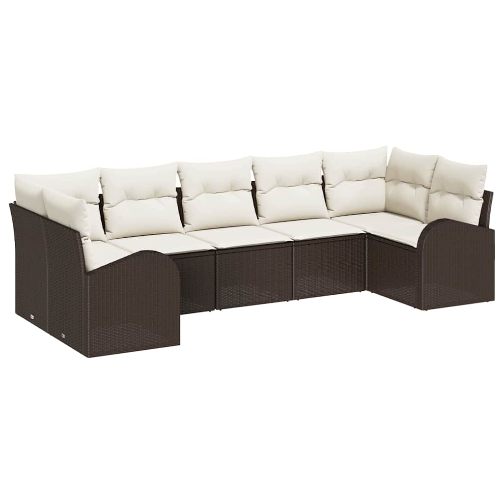 Set Divano da Giardino 7 pcs Marrone e bianco polyrattan