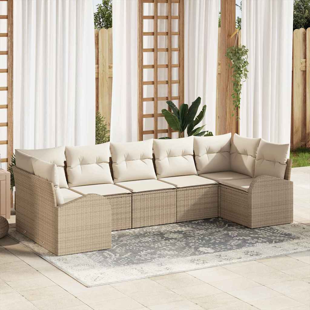 Set Divano da Giardino 7 pcs Beige e Bianco polyrattan