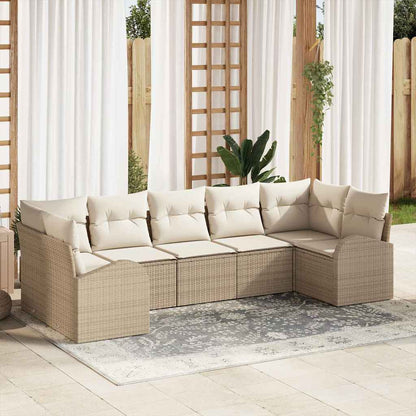 Set Divano da Giardino 7 pcs Beige e Bianco polyrattan