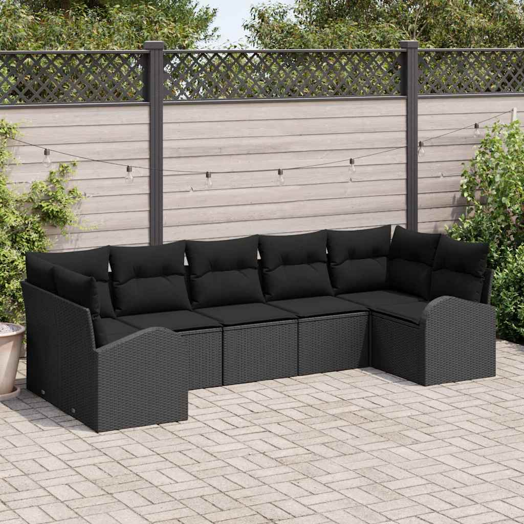 Set Divano da Giardino con cuscino 7 pcs Nero polyrattan