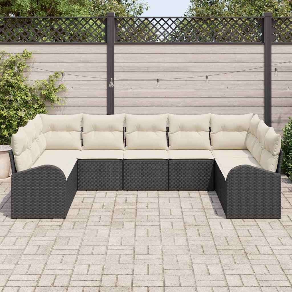 Set Divano da Giardino 9 pcs Nero e bianco polyrattan