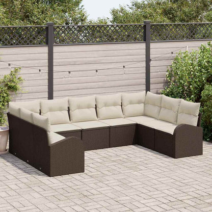 Set Divano da Giardino 9 pcs Marrone e bianco polyrattan