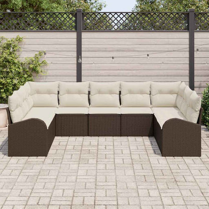 Set Divano da Giardino 9 pcs Marrone e bianco polyrattan