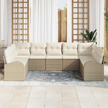 Set Divano da Giardino 9 pcs Beige e Bianco polyrattan