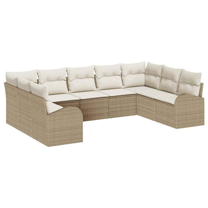 Set Divano da Giardino 9 pcs Beige e Bianco polyrattan