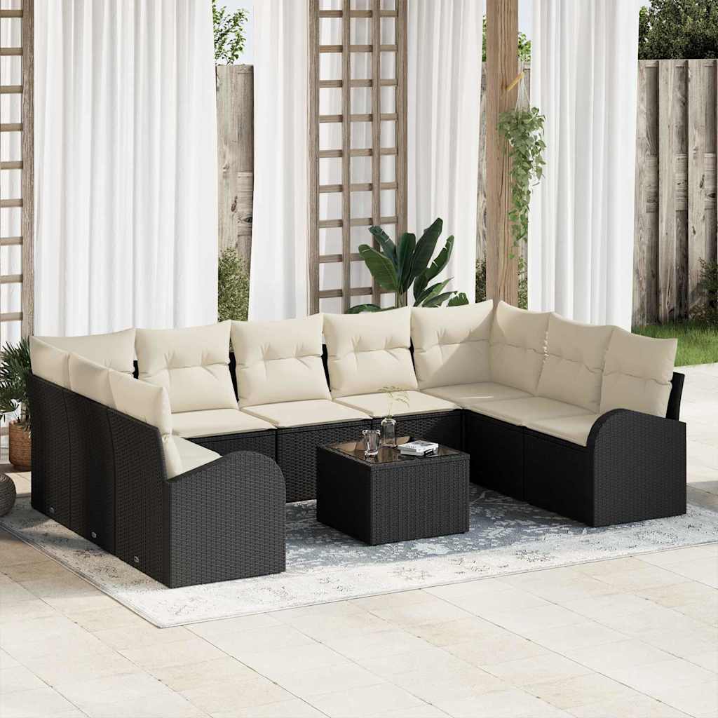 Set Divano da Giardino 10 pcs Nero e bianco polyrattan